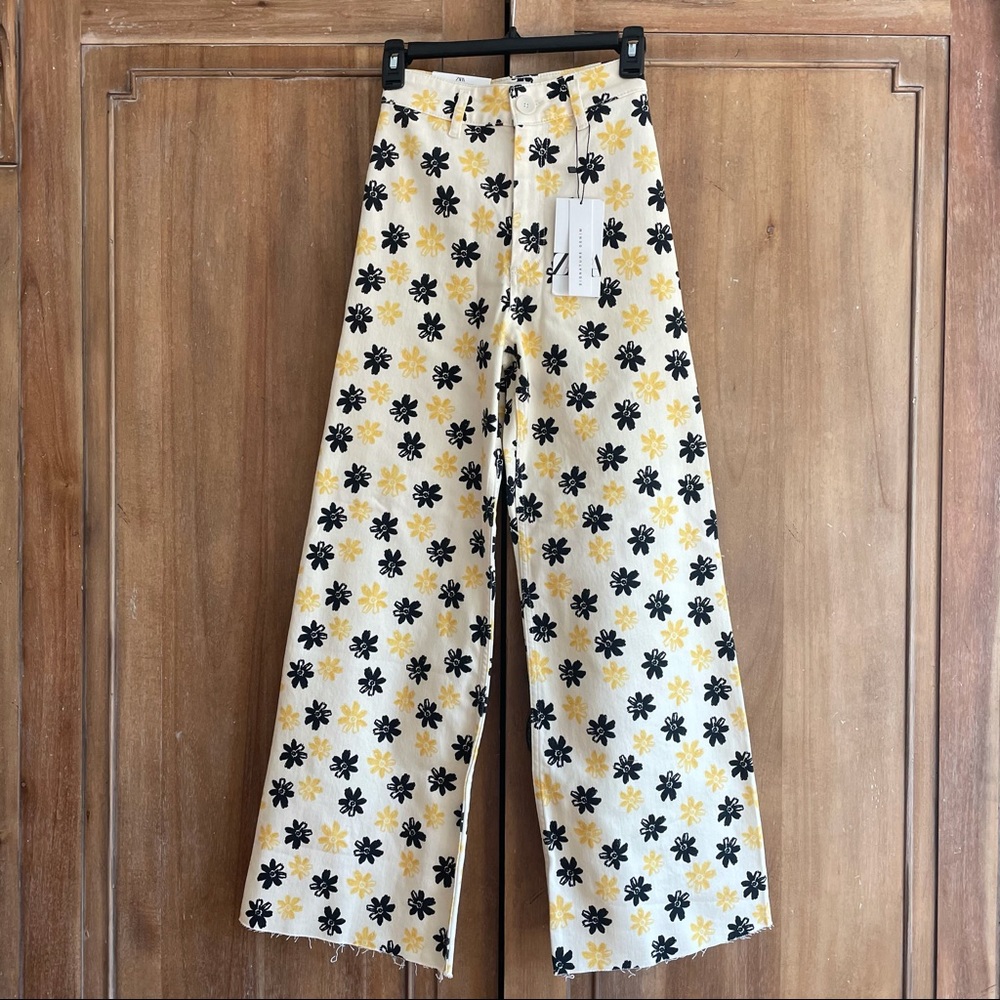 Zara Marine Floral Straight Jeans